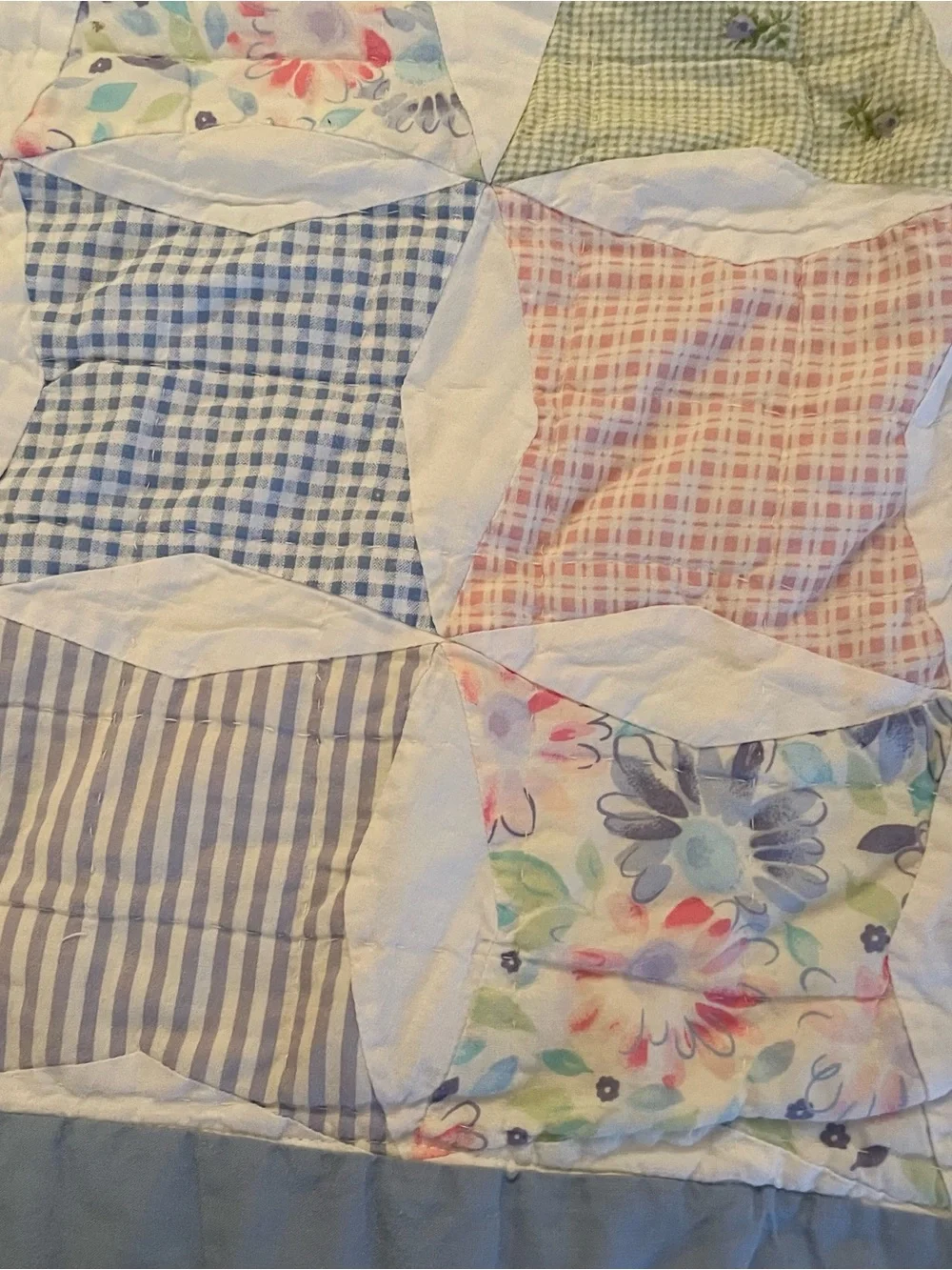 Vintage Chaps Patchwork Quilted Pillow Sham Standard Pastel Cottage Core 2 Sided